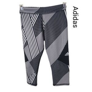 Adidas Girls Leggings Cropped Geometric Patterned Black White Sm sz 7/8